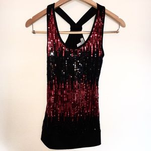 Black and Red Sequin Tank Small
